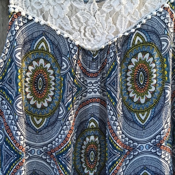 Xhilaration Boho Print & Lace Tunic Sun Dress Sleeveless Midi Dress Medium - Picture 3 of 6